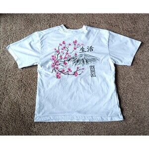 DGK Mount Fuji T-Shirt Men's Size Medium Heavyweight Knitted White Short Sleeve